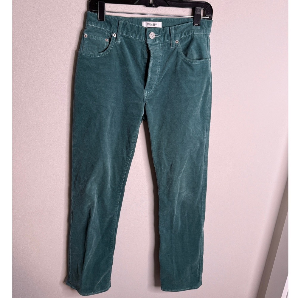 Moussy Vintage Women's 27 Teal Green Corduroy‎ Straight Leg Pants Casual Trendy